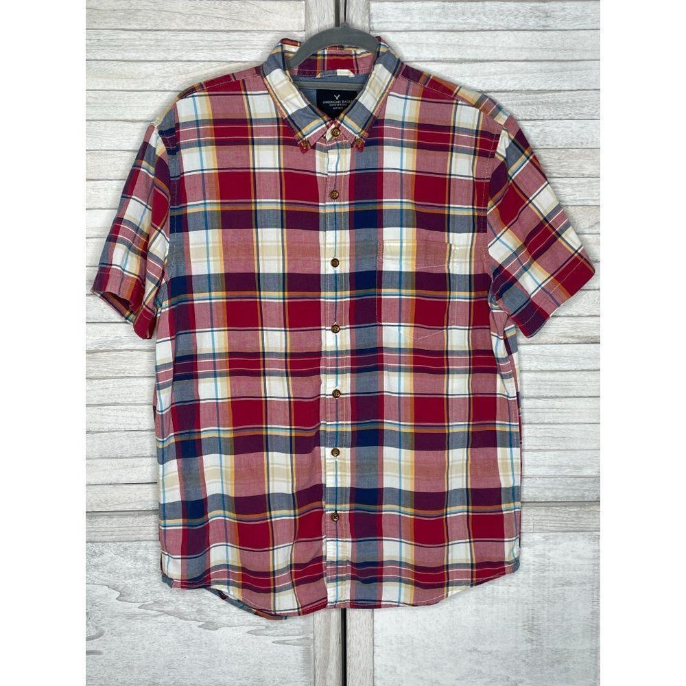 American Eagle Outfitters Plaid Short Sleeve Button Down Shirt Size Large